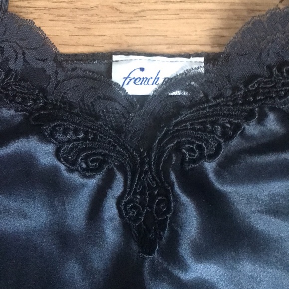 🇨🇦 FRENCH MAID | Vintage Black Satin & Lace Camisole Lingerie Tank Top Chemise - Picture 3 of 8